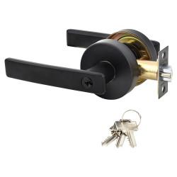 Altro Matt Black Straight Hotel Entrance Door Handles on Round Rose Set