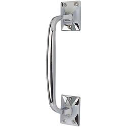 Traditional Polished Chrome Heavy Cast Offset Door Pull Handle - Screw Fix - 250mm Centres