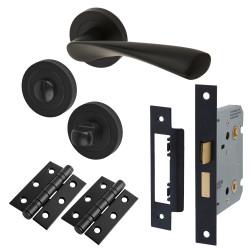 Touchpoint Matt Black Bathroom Lock Door Handles on Rose Pack - Ariel Range
