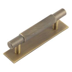Hoxton by Frelan Taplow 18mm Knurled T-Bar Cabinet Pull Handle on Plain Backplate - 96mm c/c - Antique Brass