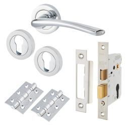 Touchpoint Polished Chrome Euro Lock Door Handles on Rose Pack - Rimini Range