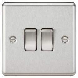 Knightsbridge 10AX 2 Gang 2 Way Round Edge Light Switch - Brushed Chrome