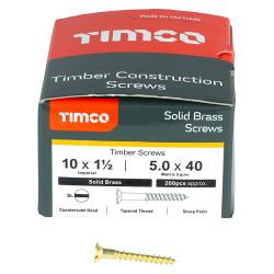 TIMCO Slotted Countersunk Wood Screws - 10 x 1 1/2" - Solid Brass - Pack of 200
