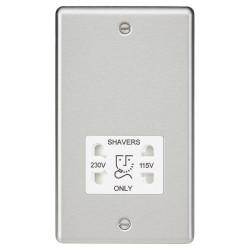 Knightsbridge 115/230V Round Edge Dual Voltage Shaver Socket - Brushed Chrome with White Insert