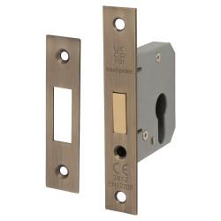 Touchpoint Contract Euro Profile Deadlock - 65mm Case - 44mm Backset - Antique Brass