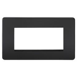 Knightsbridge 2 Gang 4 Module Euro Screwless Faceplate - Matt Black