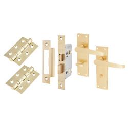Touchpoint Satin Brass Budget Straight Bathroom Lock Door Handles Pack