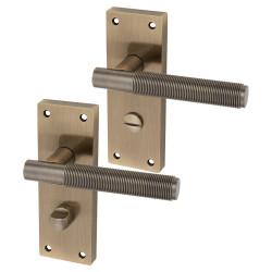 Altro Antique Brass Reeded Bathroom Door Handles - Lily Range - 155 x 55mm