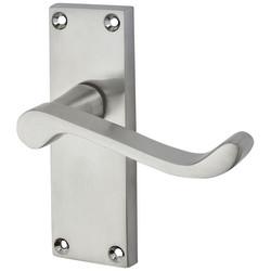Touchpoint Satin Chrome Budget Scroll Latch Door Handles - Short Plate - Mia Range - 114 x 42mm