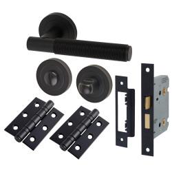 Altro Matt Black Reeded Bathroom Lock Door Handles Pack - Lily Range
