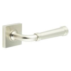 Burlington by Frelan Satin Nickel Fire Rated Door Handles on Square Rose - Highgate Range