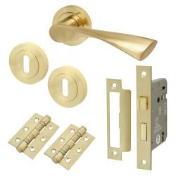 Altro Satin Brass 3 Lever Sashlock Door Handles on Rose Pack - Knightsbridge Range