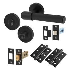 Altro Matt Black Knurled Bathroom Deadbolt Lock Door Handles on Rose Pack - Esme Range