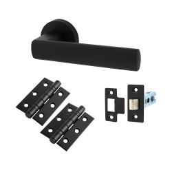 Altro Matt Black Latch Door Handles on Rose Pack - Zara Range