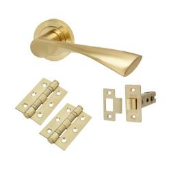 Altro Satin Brass Latch Door Handles on Rose Pack - Knightsbridge Range