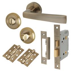 Altro Antique Brass Bathroom Lock Door Handles on Rose Pack - Ivy Range