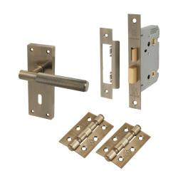 Altro Antique Brass Knurled 3 Lever Sashlock Door Handles Pack - Remi Range
