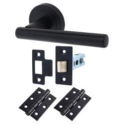 Touchpoint Matt Black Latch Door Handles on Rose Pack - Ella Range