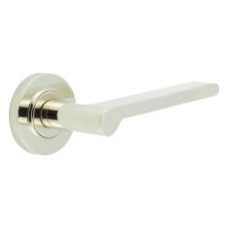 Burlington by Frelan Polished Nickel Fire Rated Door Handles on Round Rose - Fitzrovia Range