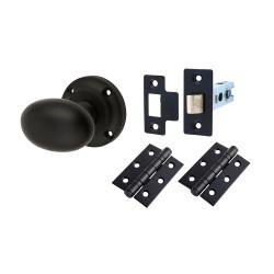 Altro Matt Black Oval Mortice Door Knobs Pack - 57mm Rose Diameter