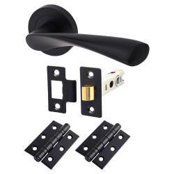 Touchpoint Matt Black Latch Door Handles on Rose Pack - Ariel Range