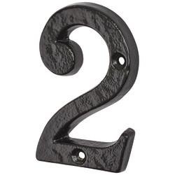 Olde Forge 76mm Screw Fix Door Numeral - 2 - Metalized Antique Black Iron