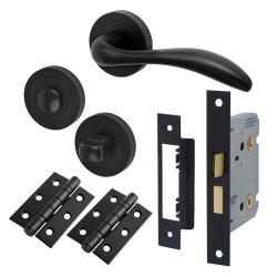 Altro Matt Black Bathroom Lock Door Handles on Rose Pack - Sussex Range