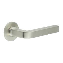 CRES by Frelan Satin Stainless Steel Sprung Fire Rated Door Handles on Round Rose - CR-104 Range