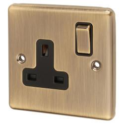 Eurolite Enhance Decorative 13A 1 Gang DP Switched Socket - Antique Brass with Black Inserts