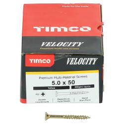 TIMCO Velocity Pozi Countersunk Wood Screws - 5.0 x 50mm - Yellow Zinc - Pack of 200
