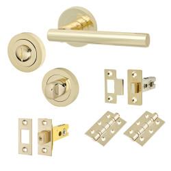 Touchpoint Polished Brass Bathroom Deadbolt Lock Door Handles on Rose Pack - Ella Range