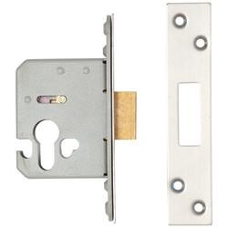 Altro Architectural Euro Profile Deadlock - 65mm Case - 44mm Backset - Satin Stainless Steel
