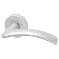 Heritage Brass by M Marcus Satin Chrome Door Handles on Round Rose - Centaur Range