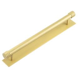 Hoxton by Frelan Sturt 15mm Reeded T-Bar Cabinet Pull Handle on Plain Backplate - 224mm c/c - Satin Brass