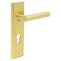 Burlington by Frelan Satin Brass Fire Rated DIN Euro Lock Door Handles - Richmond - 200 x 55mm
