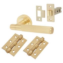 Altro Satin Brass Lines Latch Door Handles Pack - Nova Range