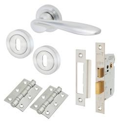 Altro Satin Chrome 3 Lever Sashlock Door Handles on Rose Pack - Lancaster Range
