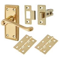 Touchpoint Polished Brass Budget Rope Edge Scroll Latch Door Handles Pack - Short Plate