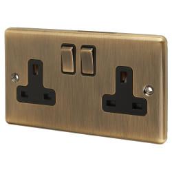 Eurolite Enhance Decorative 13A 2 Gang DP Switched Socket - Antique Brass with Black Inserts