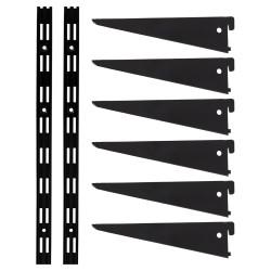 Altro Twin Slot Shelving Kit - 2 x 2000mm Shelf Wall Uprights & 6 x 370mm Shelf Brackets - Black