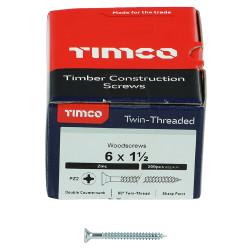 TIMCO Twin Threaded Pozi Countersunk Wood Screws - 6 x 1 1/2" - Zinc Plated - Pack of 200