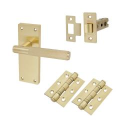 Altro Satin Brass Lines Latch Door Handles Pack - Nova Range