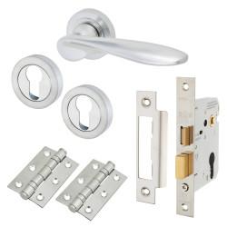 Altro Satin Chrome Euro Door Handles on Rose Pack - Lancaster Range