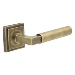 Burlington by Frelan Antique Brass Fire Rated Door Handles on Square Stepped Rose - Westminster Range