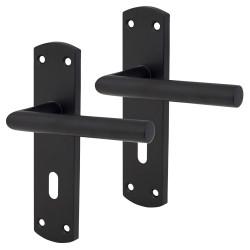 Altro Matt Black Mitred Keyhole Lock Door Handles - 172 x 44mm