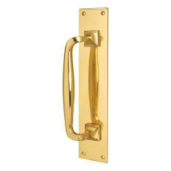 Altro Polished Brass Brewery Offset Door Pull Handle on Plate - Screw Fix - 305 x 63mm