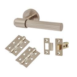 Altro Satin Nickel Lines Latch Door Handles on Rose Pack - Eva Range