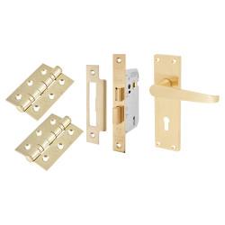 Touchpoint Satin Brass Budget Straight 3 Lever Sashlock Door Handles Pack