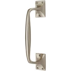 Traditional Satin Nickel Heavy Cast Offset Door Pull Handle - Screw Fix - 250mm Centres