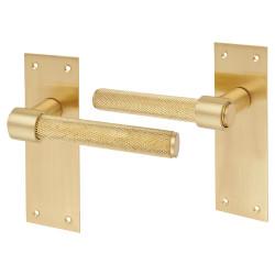 Altro Satin Brass Knurled Latch Door Handles - Loxley Range - 150 x 50mm